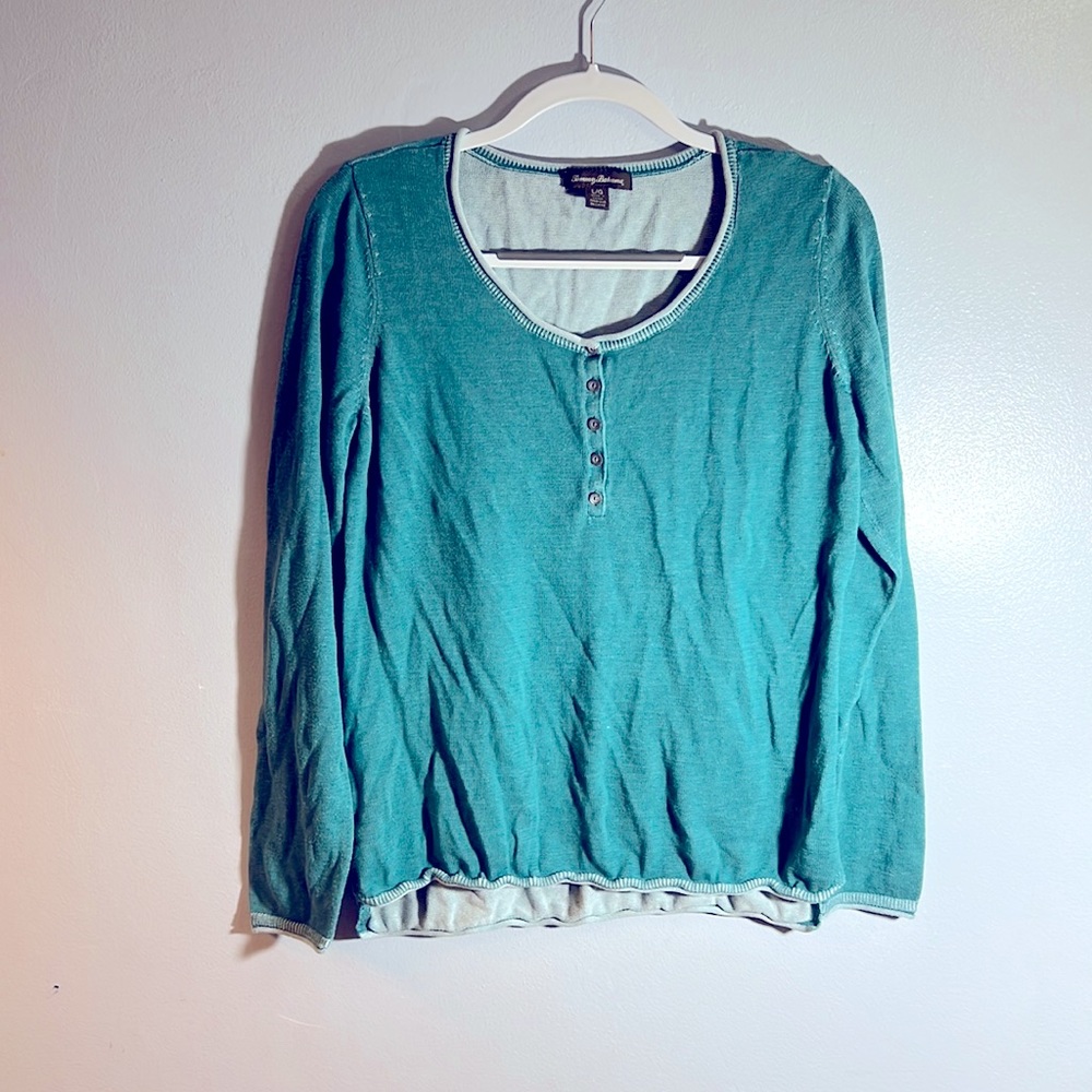 Tommy Bahama Large Sea Green-Blue 1/2 Button Sweater Super Soft Great Condition